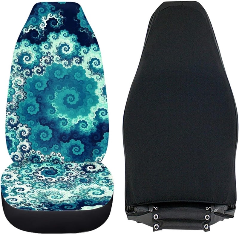 Howilath Blue Swirl Art Design Seat Covers for Women Men Car Seat Covers, 2pcs Car Accessories High Back Front Seat Covers - Image 4